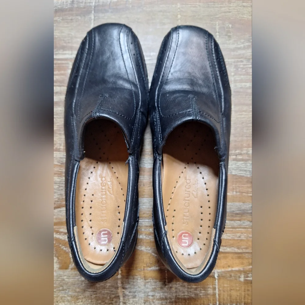 Clarks Unstructured Women's Slip-on Shoes Size 6.5 Black‎ Leather Comfort Casual
